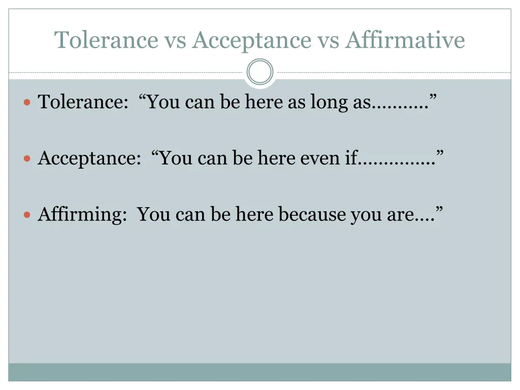 tolerance vs acceptance vs affirmative