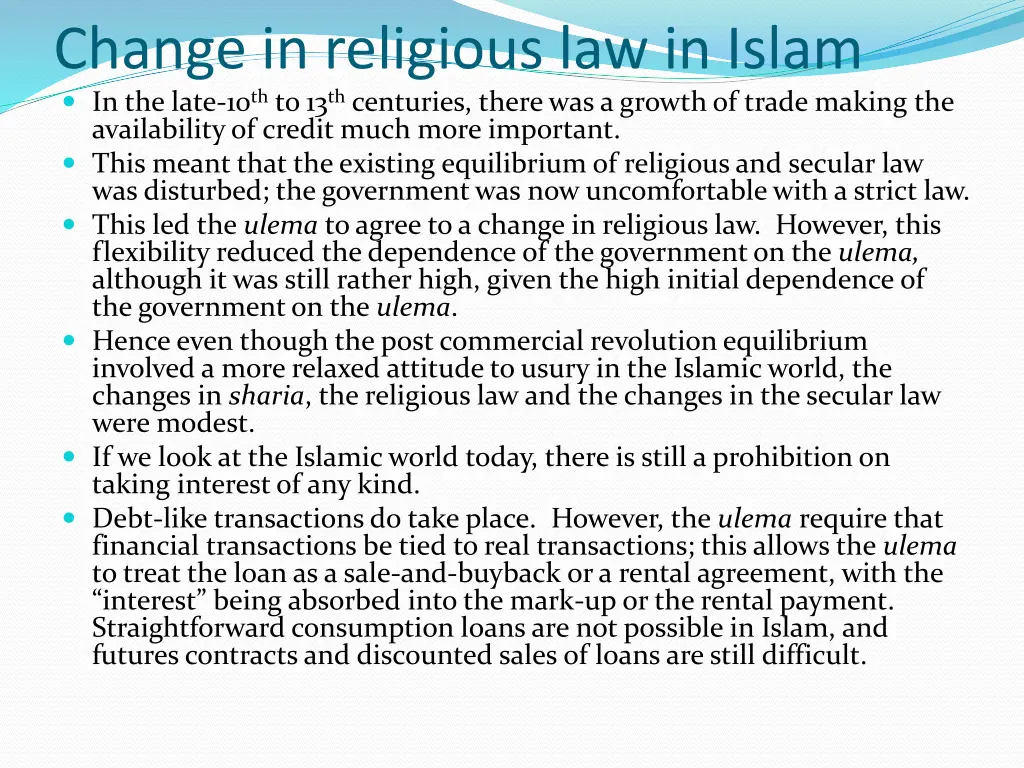 change in religious law in islam in the late