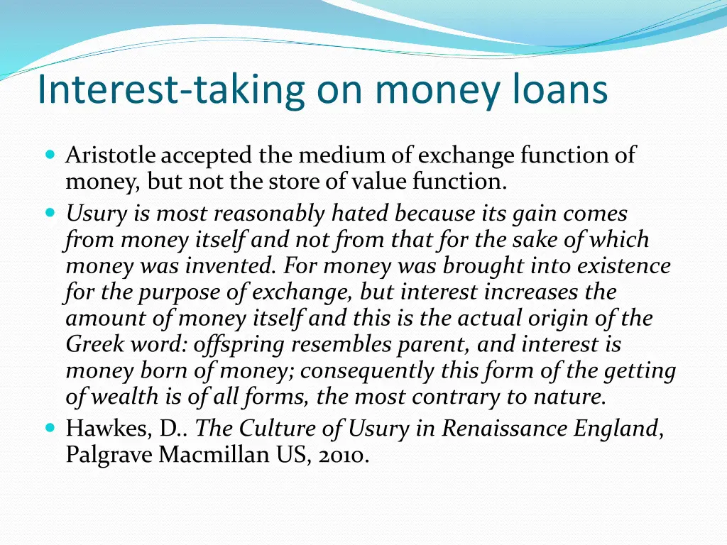 interest taking on money loans