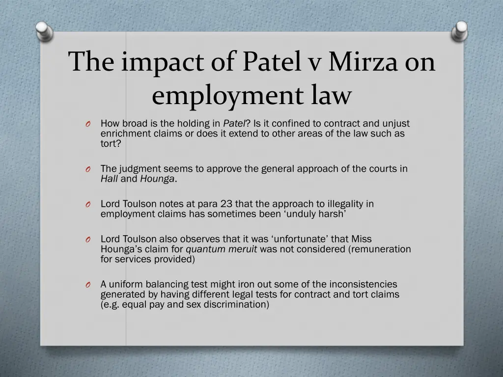 the impact of patel v mirza on employment law