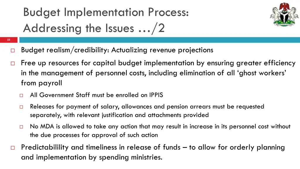 budget implementation process addressing 1