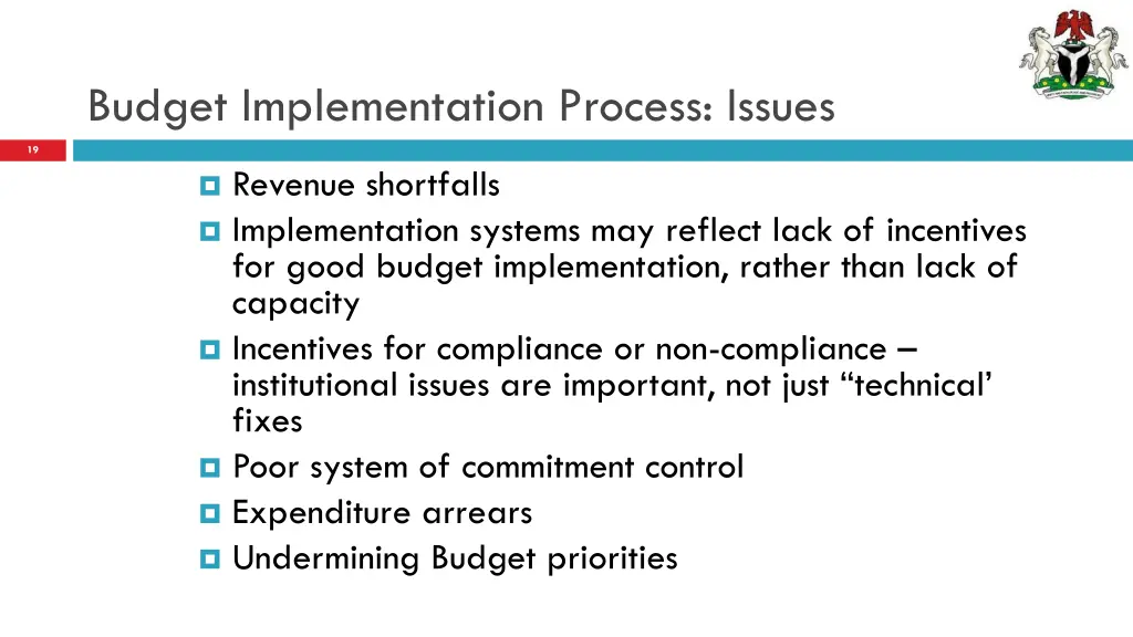 budget implementation process issues