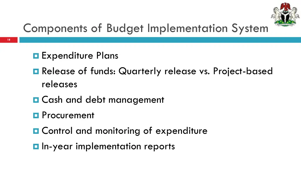 components of budget implementation system