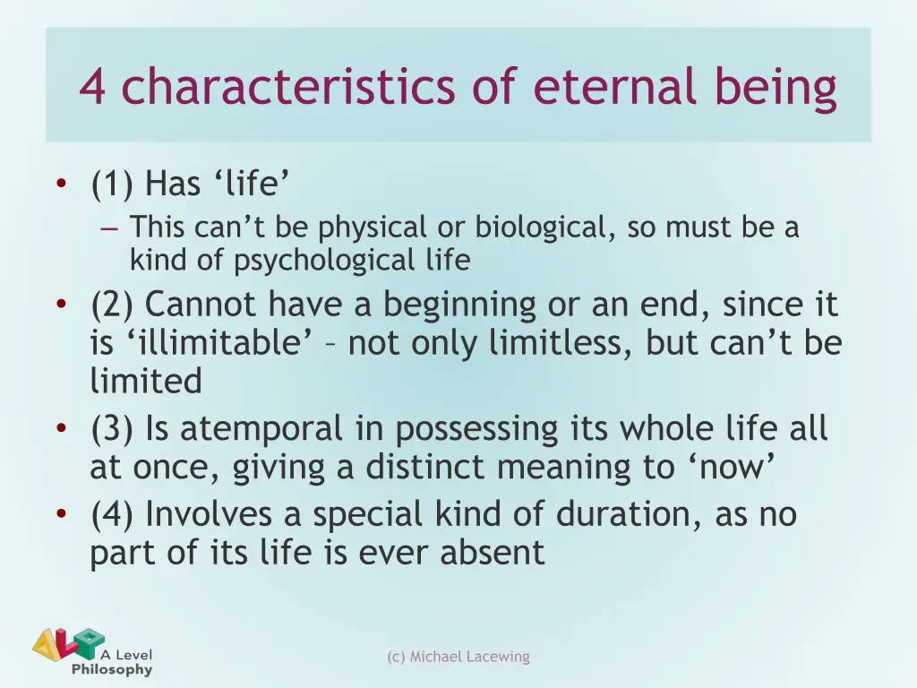 4 characteristics of eternal being