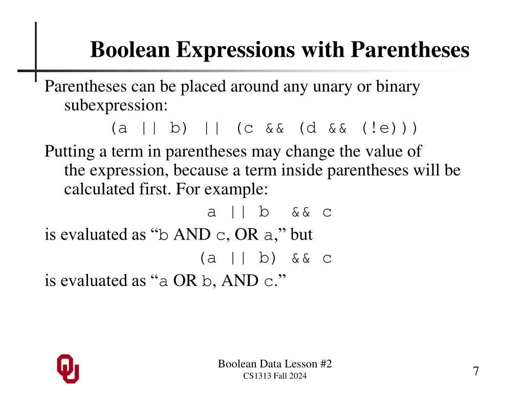 boolean expressions with parentheses