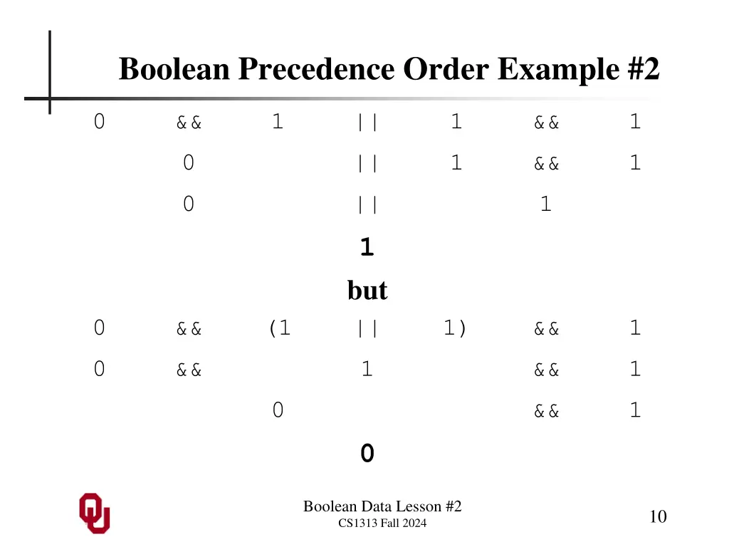 boolean precedence order example 2