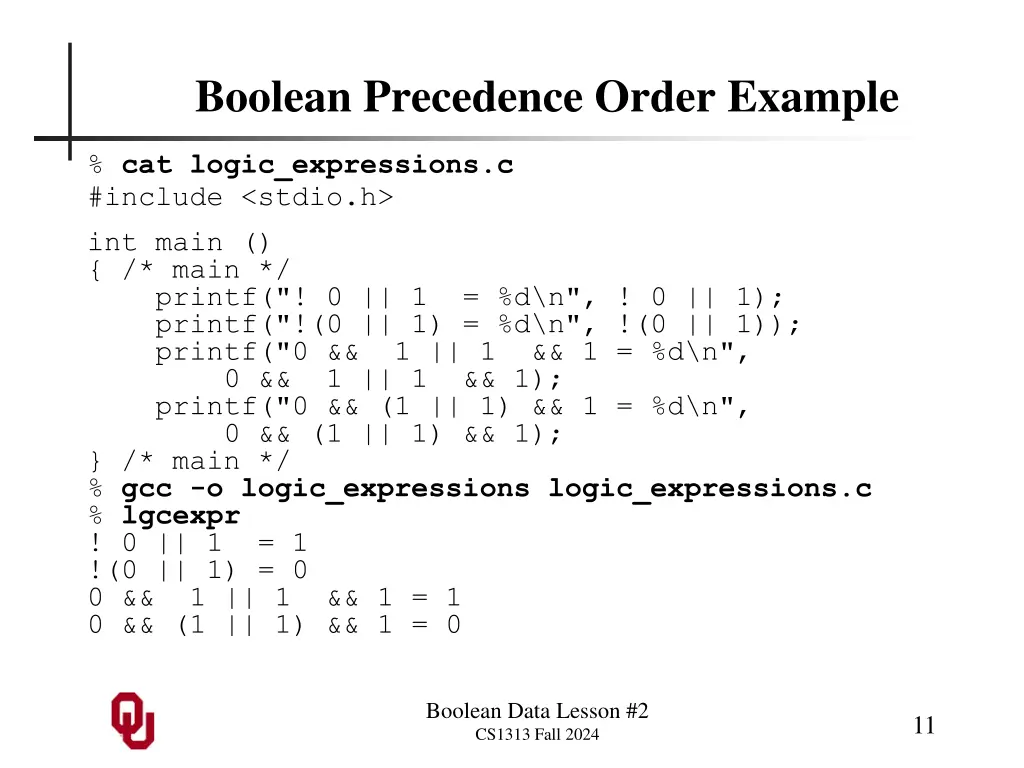 boolean precedence order example