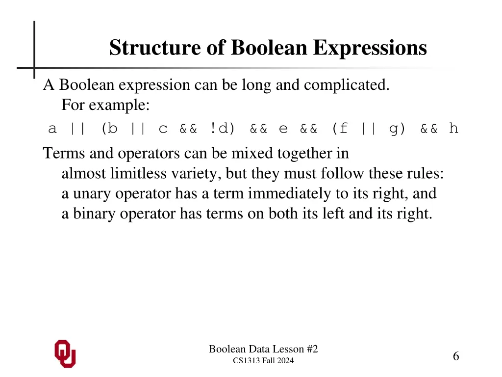 structure of boolean expressions