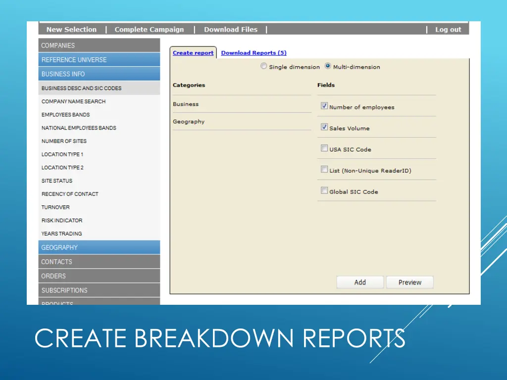 create breakdown reports