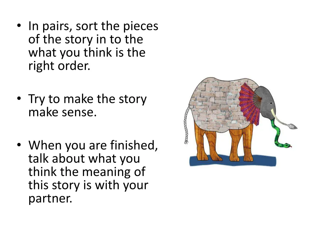 in pairs sort the pieces of the story