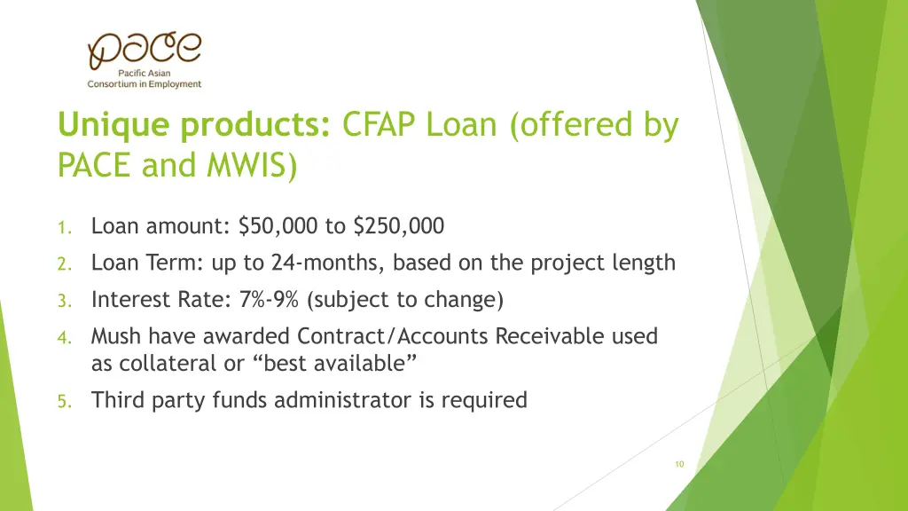 unique products cfap loan offered by pace and mwis