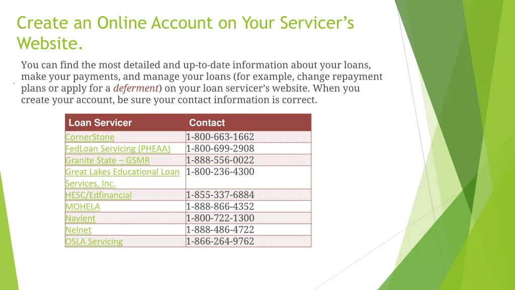 create an online account on your servicer