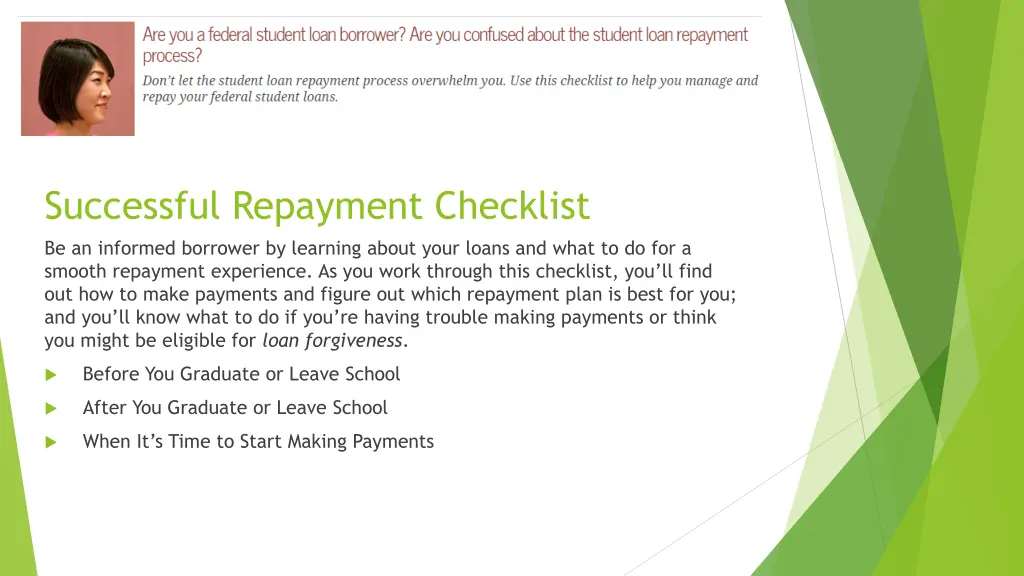 successful repayment checklist