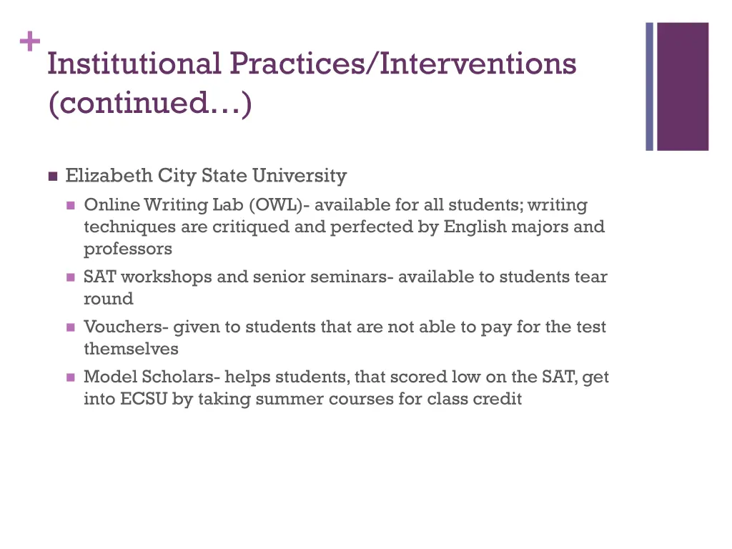 institutional practices interventions continued