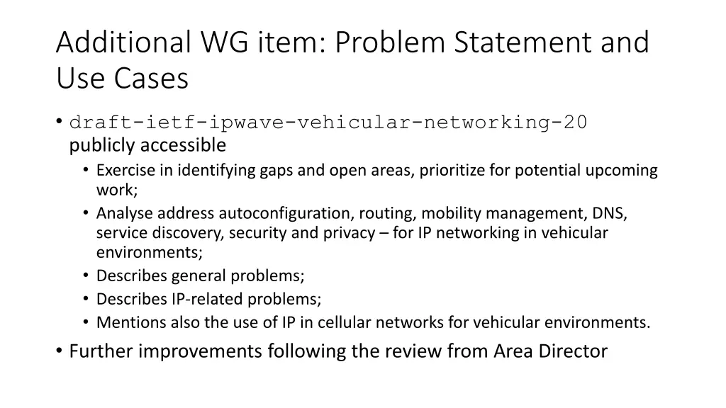 additional wg item problem statement and use cases