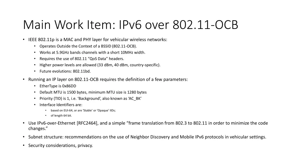 main work item ipv6 over 802 11 ocb