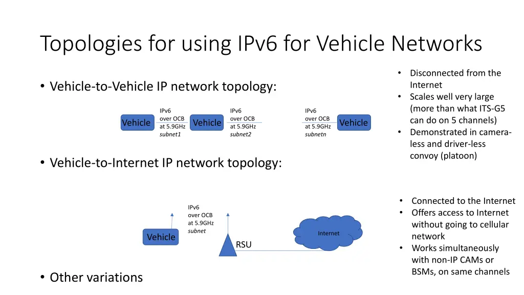 topologies for using ipv6 for vehicle networks