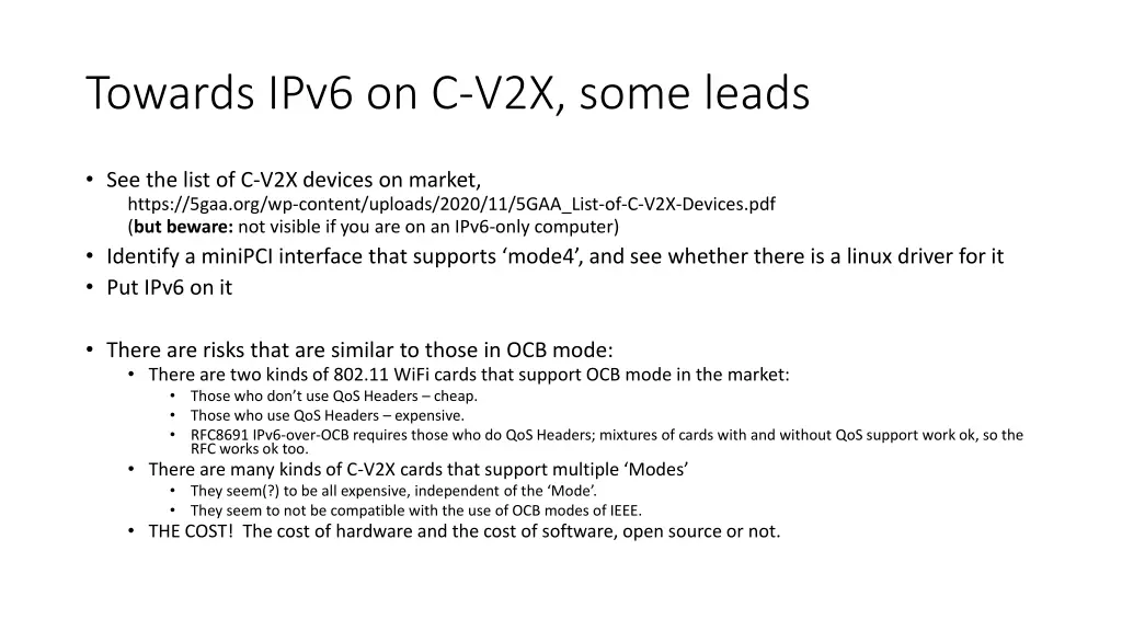 towards ipv6 on c v2x some leads