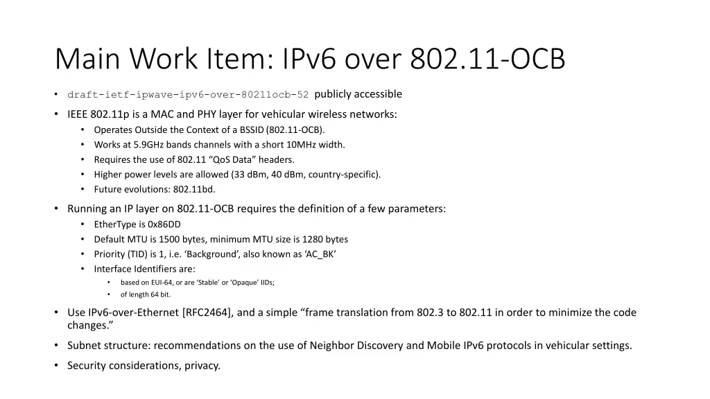 main work item ipv6 over 802 11 ocb