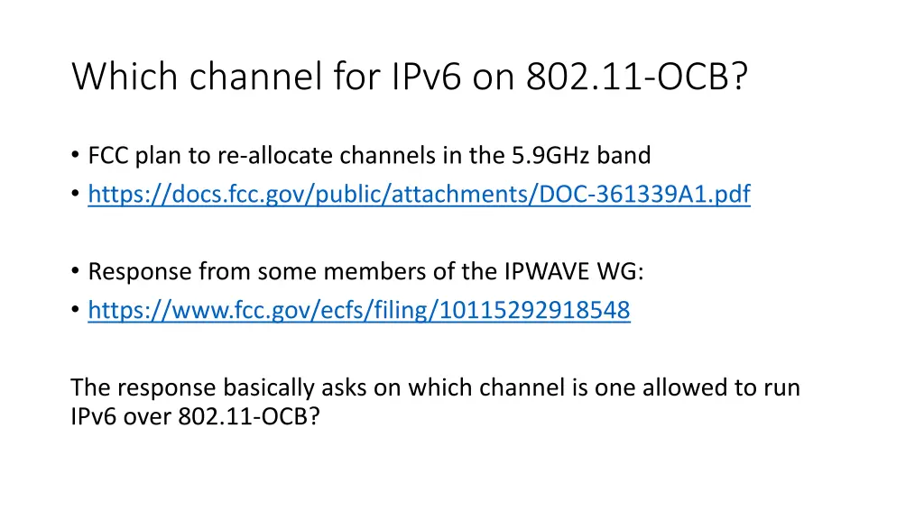 which channel for ipv6 on 802 11 ocb