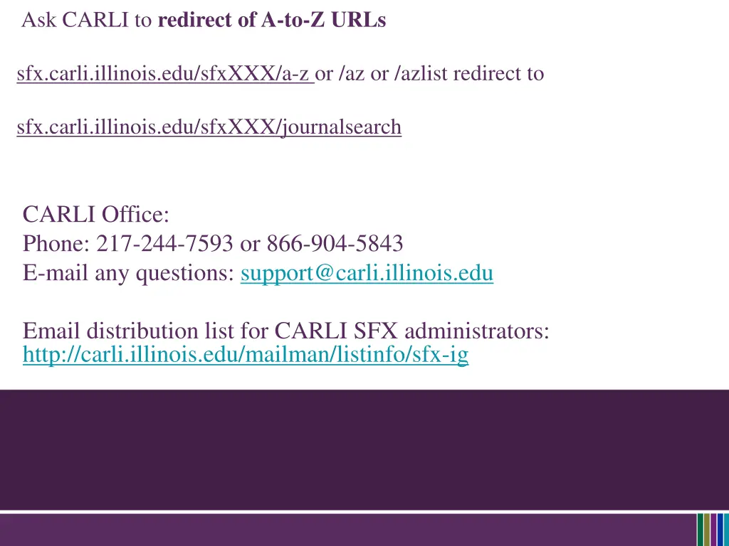 ask carli to redirect of a to z urls