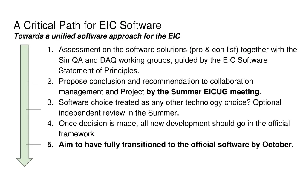 a critical path for eic software towards