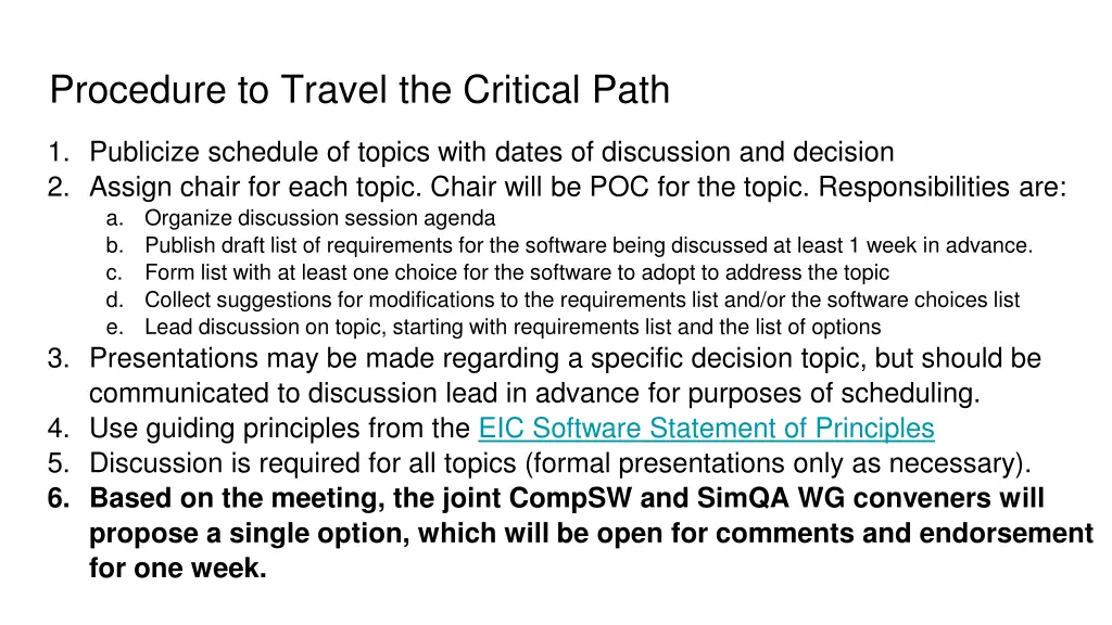 procedure to travel the critical path