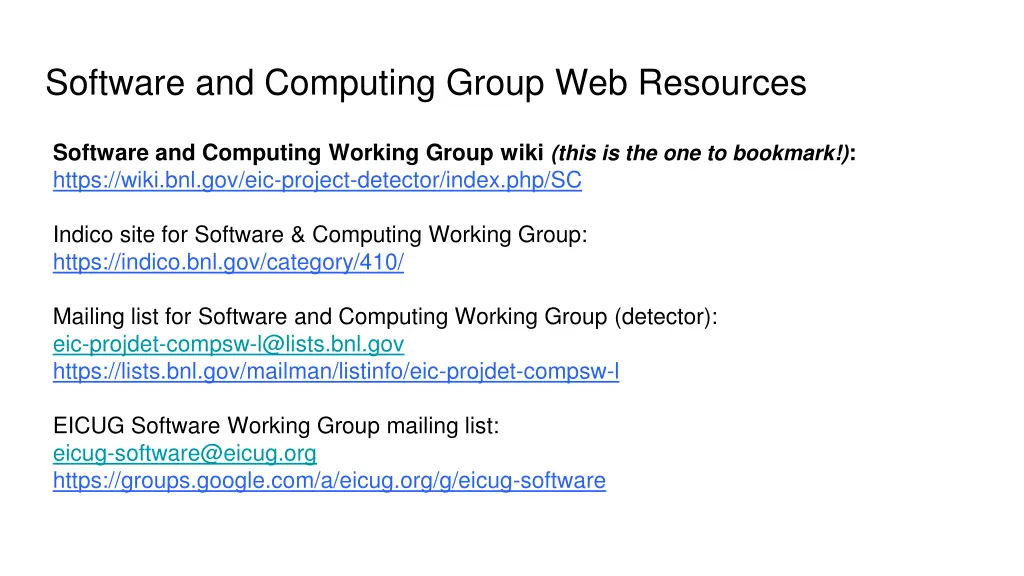 software and computing group web resources