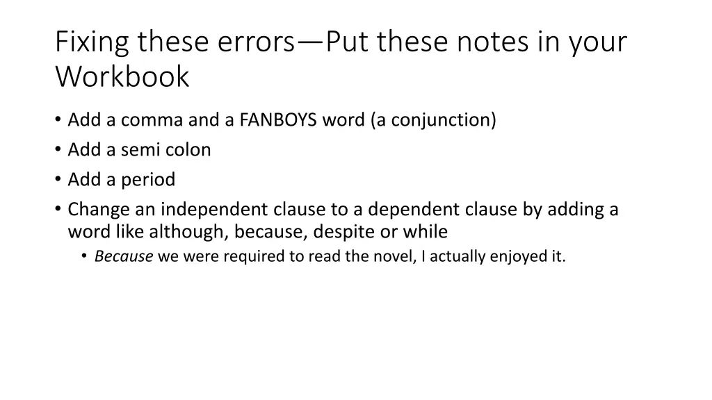 fixing these errors put these notes in your