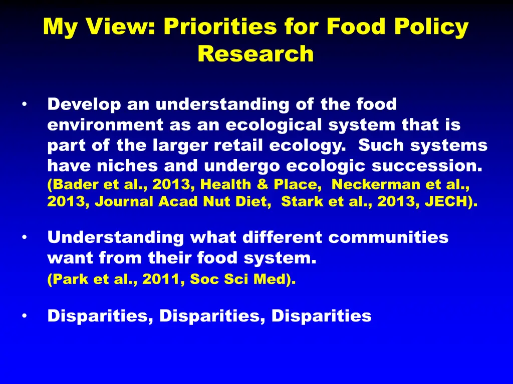 my view priorities for food policy research