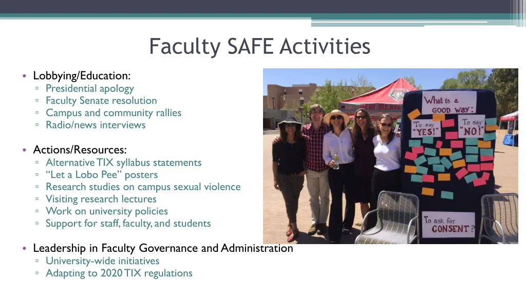 faculty safe activities