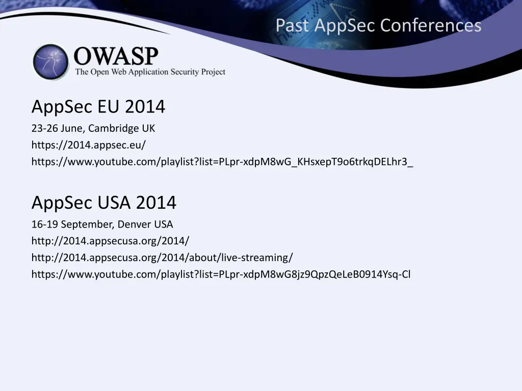 past appsec conferences