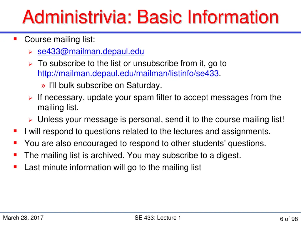 administrivia basic information 2