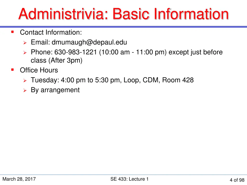 administrivia basic information