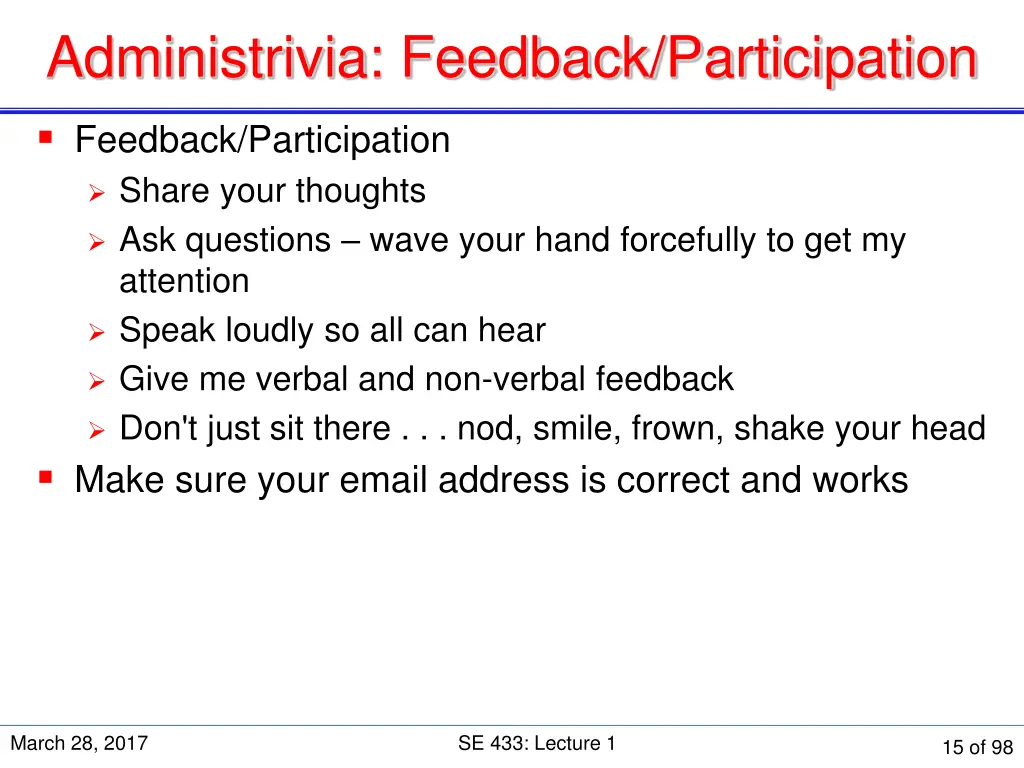 administrivia feedback participation