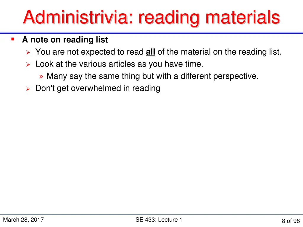 administrivia reading materials