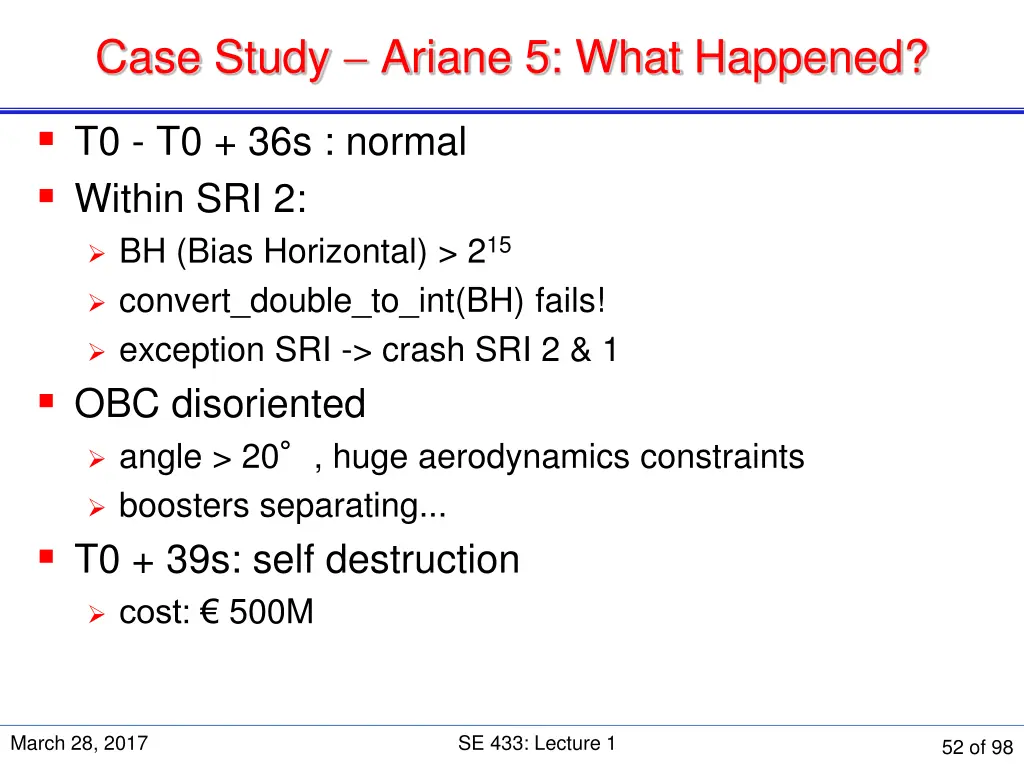 case study ariane 5 what happened