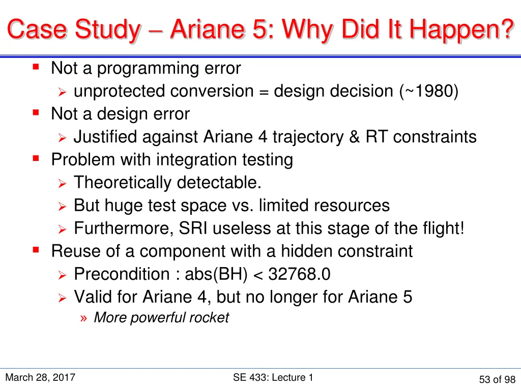 case study ariane 5 why did it happen