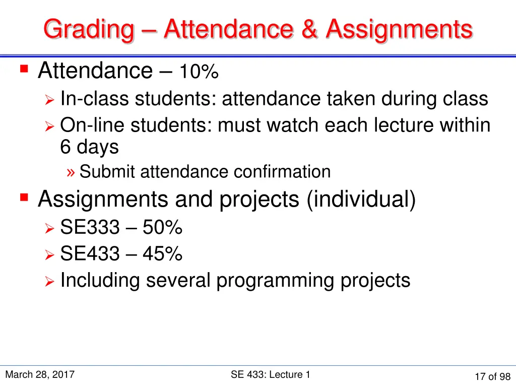 grading attendance assignments attendance