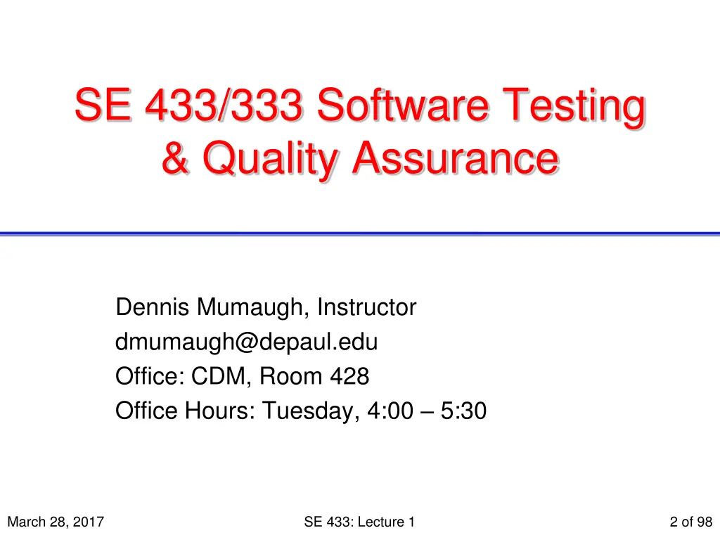 se 433 333 software testing quality assurance