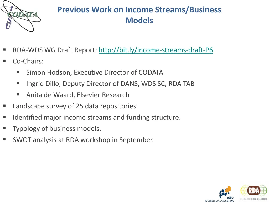 previous work on income streams business models