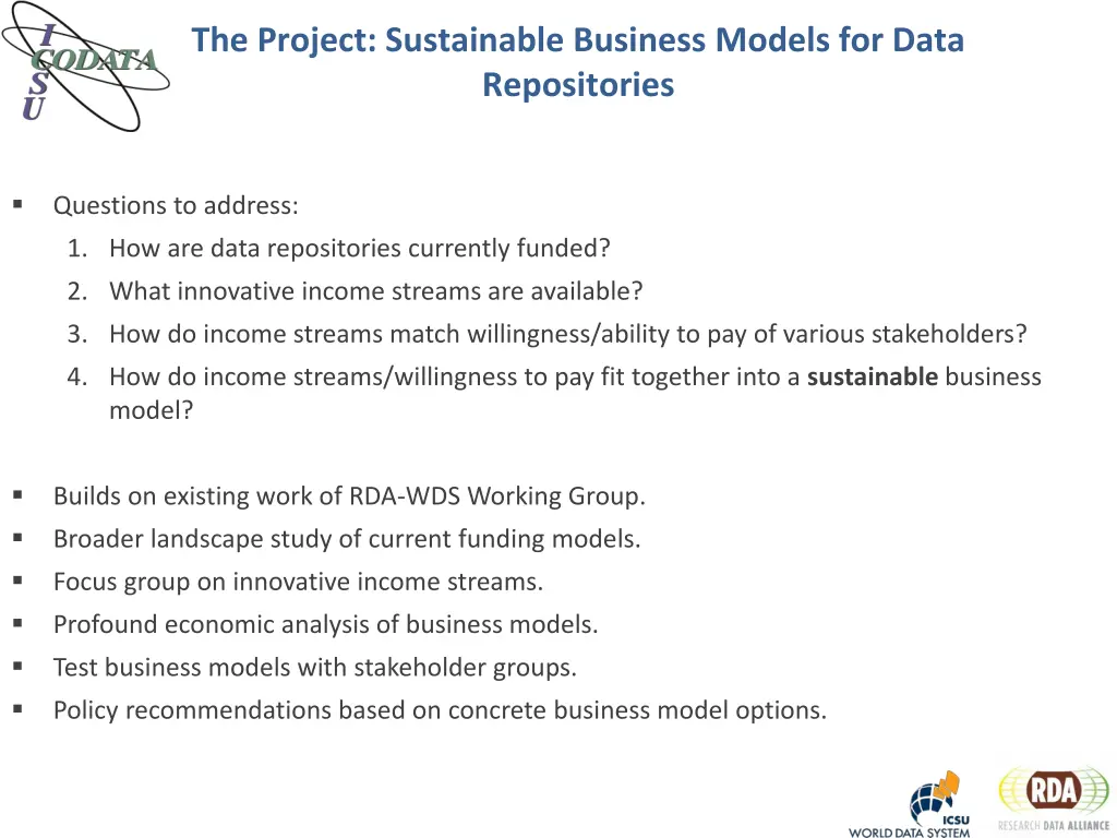 the project sustainable business models for data