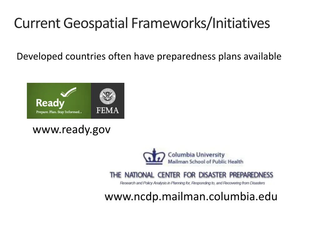 current geospatial frameworks initiatives