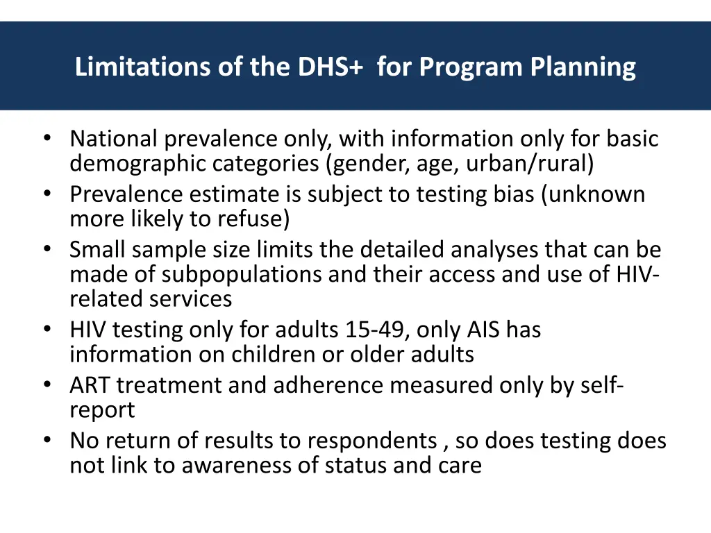 limitations of the dhs for program planning