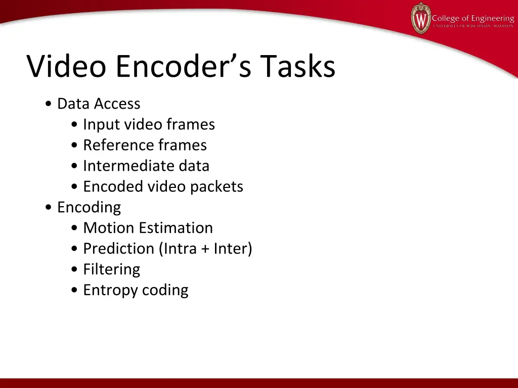 video encoder s tasks