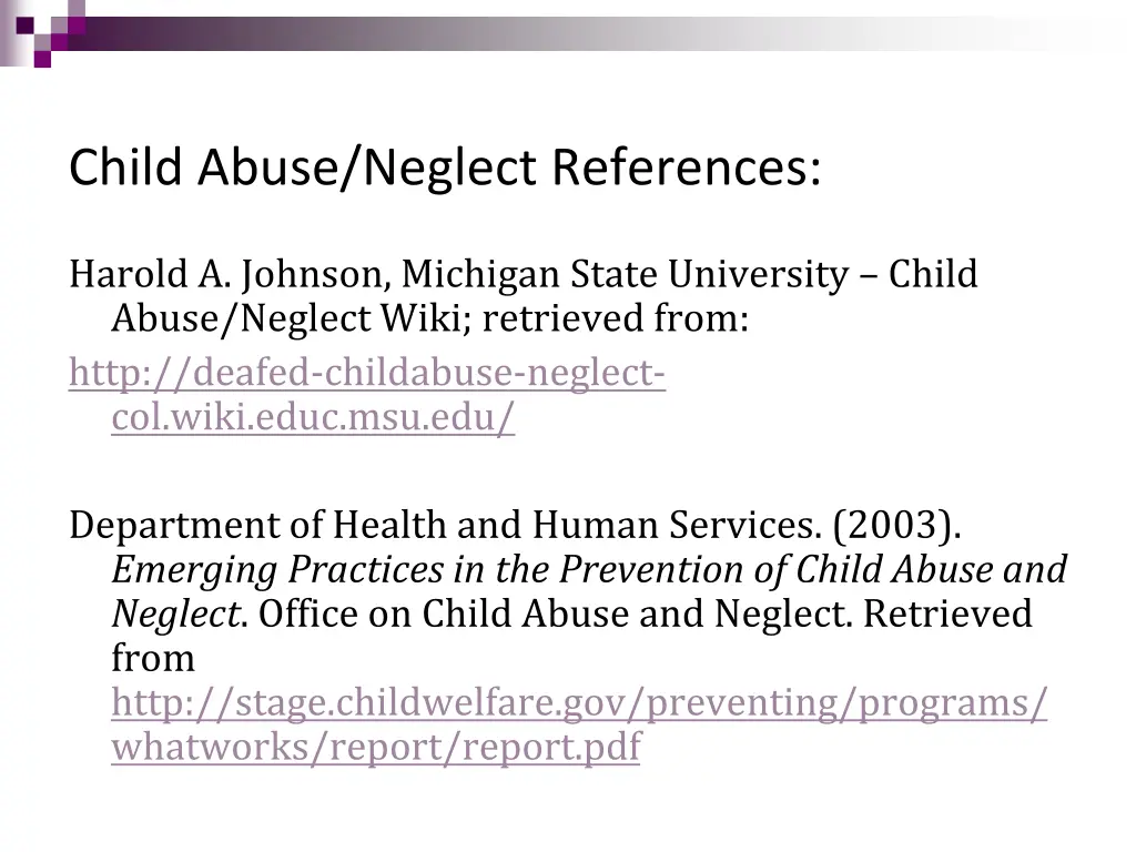 child abuse neglect references