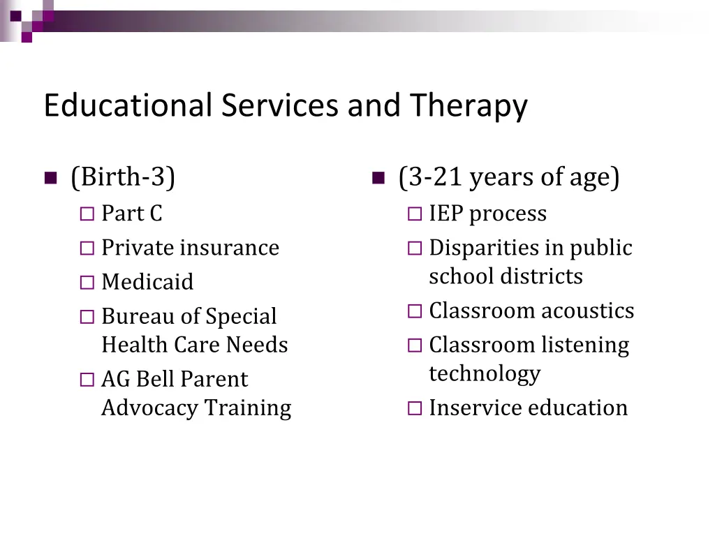 educational services and therapy