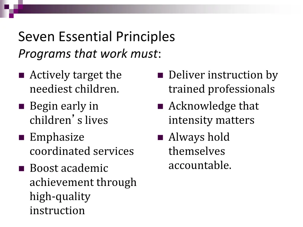 seven essential principles programs that work must