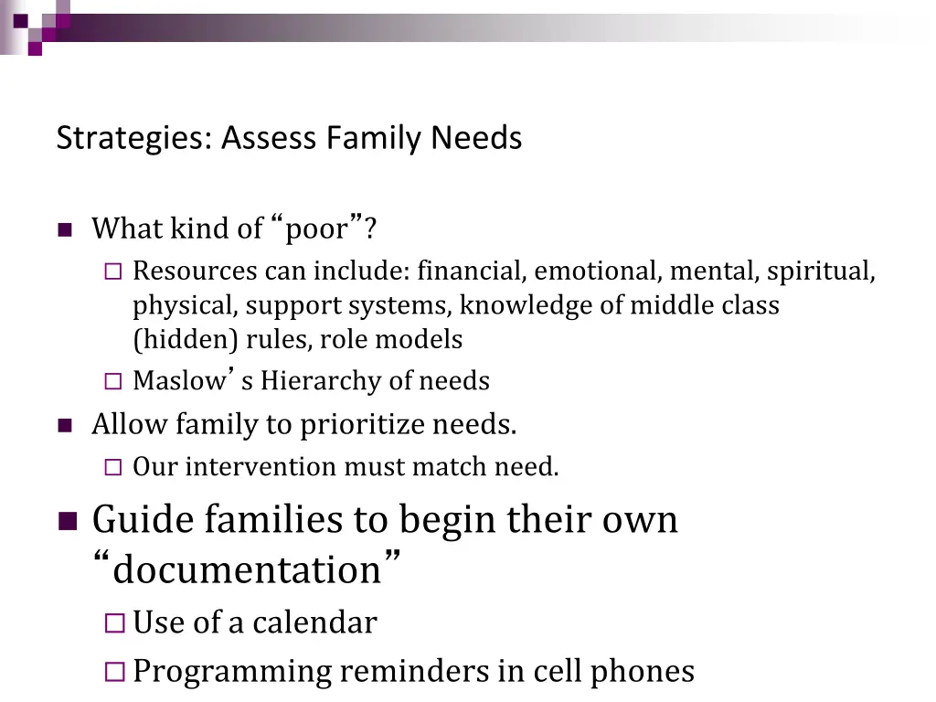 strategies assess family needs