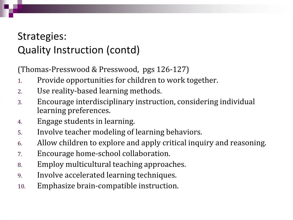 strategies quality instruction contd